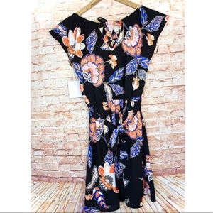 Lauren Conrad | Black Floral Tie Waist Mini Dress